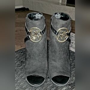 DKNY Black Ankle Booties with Gold Accents
